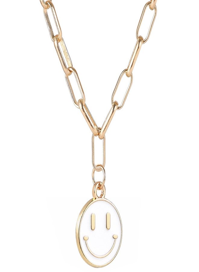 LitTown Smiley Face Pendant Necklaces for Women Y2k Preppy Stuff Happy Lightning Bolt Heart Star Small Dangle Chokers Trendy Aesthetic Cute Colorful Gold White Red Pink Yellow Blue Jewelry Hypoallergenic Gift - Image 1